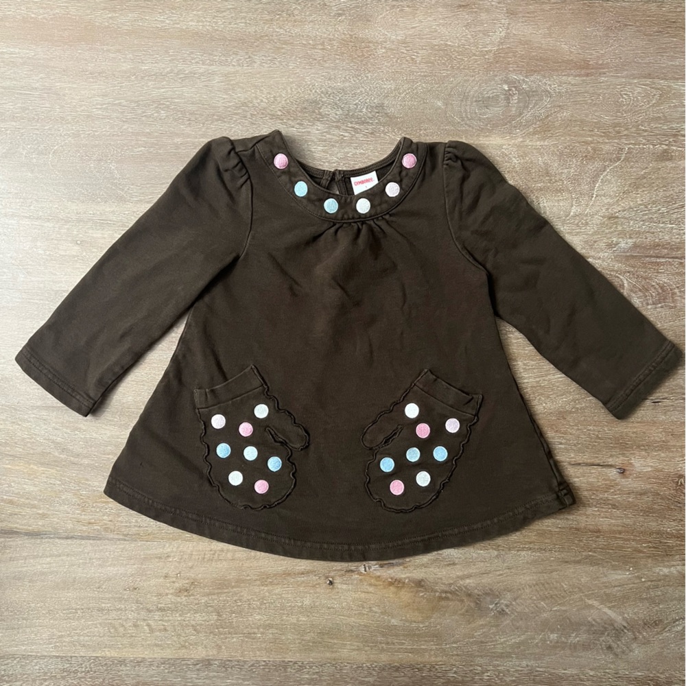 Gymboree y2k Chocolate Brown Long Top/Dress with Polka Dot Mitten Pockets